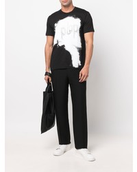 schwarzes und weißes bedrucktes T-Shirt mit einem Rundhalsausschnitt von Comme Des Garcons SHIRT