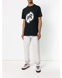 schwarzes und weißes bedrucktes T-Shirt mit einem Rundhalsausschnitt von Soulland