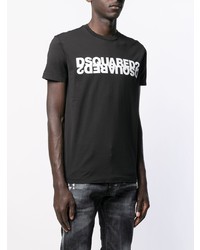 schwarzes und weißes bedrucktes T-Shirt mit einem Rundhalsausschnitt von DSQUARED2