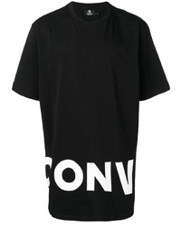 schwarzes und weißes bedrucktes T-Shirt mit einem Rundhalsausschnitt von Converse