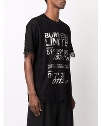 schwarzes und weißes bedrucktes T-Shirt mit einem Rundhalsausschnitt von Burberry