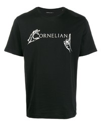 schwarzes und weißes bedrucktes T-Shirt mit einem Rundhalsausschnitt von Corneliani