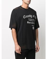 schwarzes und weißes bedrucktes T-Shirt mit einem Rundhalsausschnitt von Marcelo Burlon County of Milan