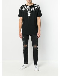 schwarzes und weißes bedrucktes T-Shirt mit einem Rundhalsausschnitt von Marcelo Burlon County of Milan