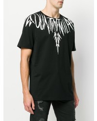 schwarzes und weißes bedrucktes T-Shirt mit einem Rundhalsausschnitt von Marcelo Burlon County of Milan