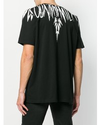 schwarzes und weißes bedrucktes T-Shirt mit einem Rundhalsausschnitt von Marcelo Burlon County of Milan