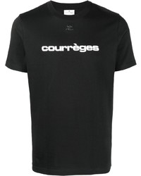 schwarzes und weißes bedrucktes T-Shirt mit einem Rundhalsausschnitt von Courrèges
