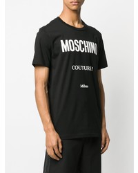 schwarzes und weißes bedrucktes T-Shirt mit einem Rundhalsausschnitt von Moschino