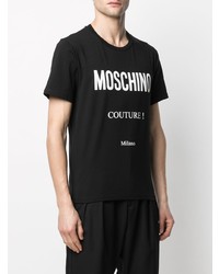 schwarzes und weißes bedrucktes T-Shirt mit einem Rundhalsausschnitt von Moschino