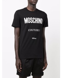 schwarzes und weißes bedrucktes T-Shirt mit einem Rundhalsausschnitt von Moschino