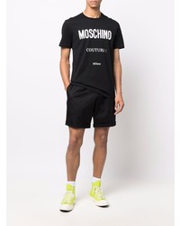 schwarzes und weißes bedrucktes T-Shirt mit einem Rundhalsausschnitt von Moschino