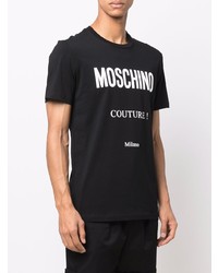 schwarzes und weißes bedrucktes T-Shirt mit einem Rundhalsausschnitt von Moschino