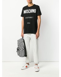 schwarzes und weißes bedrucktes T-Shirt mit einem Rundhalsausschnitt von Moschino