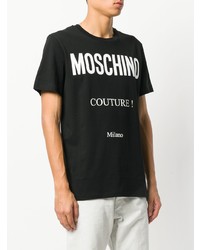 schwarzes und weißes bedrucktes T-Shirt mit einem Rundhalsausschnitt von Moschino