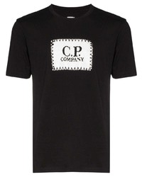 schwarzes und weißes bedrucktes T-Shirt mit einem Rundhalsausschnitt von CP Company