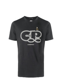 schwarzes und weißes bedrucktes T-Shirt mit einem Rundhalsausschnitt von CP Company