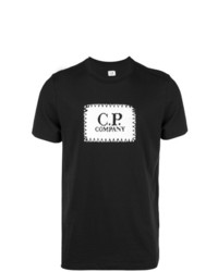 schwarzes und weißes bedrucktes T-Shirt mit einem Rundhalsausschnitt von CP Company