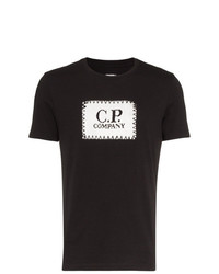 schwarzes und weißes bedrucktes T-Shirt mit einem Rundhalsausschnitt von CP Company