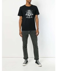 schwarzes und weißes bedrucktes T-Shirt mit einem Rundhalsausschnitt von Saint Laurent