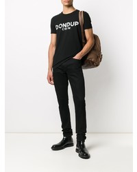 schwarzes und weißes bedrucktes T-Shirt mit einem Rundhalsausschnitt von Dondup