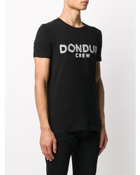 schwarzes und weißes bedrucktes T-Shirt mit einem Rundhalsausschnitt von Dondup