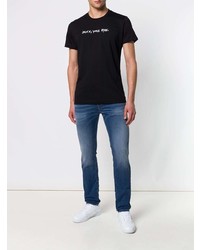 schwarzes und weißes bedrucktes T-Shirt mit einem Rundhalsausschnitt von Diesel