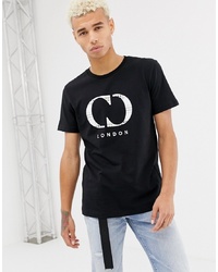schwarzes und weißes bedrucktes T-Shirt mit einem Rundhalsausschnitt von Criminal Damage