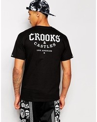 schwarzes und weißes bedrucktes T-Shirt mit einem Rundhalsausschnitt von Crooks & Castles