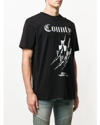 schwarzes und weißes bedrucktes T-Shirt mit einem Rundhalsausschnitt von Marcelo Burlon County of Milan