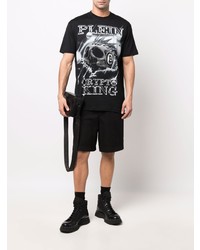 schwarzes und weißes bedrucktes T-Shirt mit einem Rundhalsausschnitt von Philipp Plein