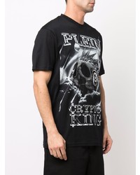 schwarzes und weißes bedrucktes T-Shirt mit einem Rundhalsausschnitt von Philipp Plein