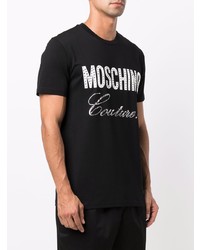 schwarzes und weißes bedrucktes T-Shirt mit einem Rundhalsausschnitt von Moschino