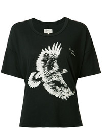 schwarzes und weißes bedrucktes T-Shirt mit einem Rundhalsausschnitt von Current/Elliott