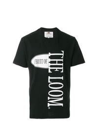 schwarzes und weißes bedrucktes T-Shirt mit einem Rundhalsausschnitt von Cédric Charlier