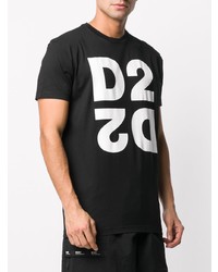 schwarzes und weißes bedrucktes T-Shirt mit einem Rundhalsausschnitt von DSQUARED2