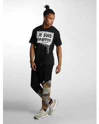 schwarzes und weißes bedrucktes T-Shirt mit einem Rundhalsausschnitt von Dangerous