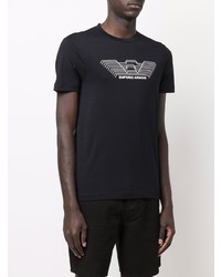 schwarzes und weißes bedrucktes T-Shirt mit einem Rundhalsausschnitt von Emporio Armani