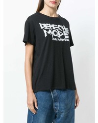 schwarzes und weißes bedrucktes T-Shirt mit einem Rundhalsausschnitt von R13