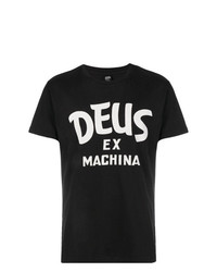 schwarzes und weißes bedrucktes T-Shirt mit einem Rundhalsausschnitt von Deus Ex Machina