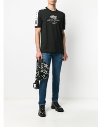 schwarzes und weißes bedrucktes T-Shirt mit einem Rundhalsausschnitt von Dolce & Gabbana