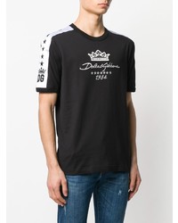 schwarzes und weißes bedrucktes T-Shirt mit einem Rundhalsausschnitt von Dolce & Gabbana