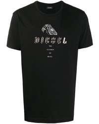 schwarzes und weißes bedrucktes T-Shirt mit einem Rundhalsausschnitt von Diesel