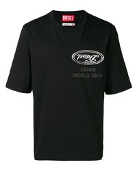 schwarzes und weißes bedrucktes T-Shirt mit einem Rundhalsausschnitt von Diesel Red Tag