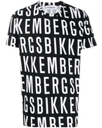 schwarzes und weißes bedrucktes T-Shirt mit einem Rundhalsausschnitt von Dirk Bikkembergs