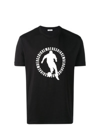 schwarzes und weißes bedrucktes T-Shirt mit einem Rundhalsausschnitt von Dirk Bikkembergs