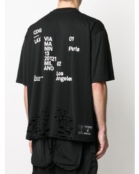 schwarzes und weißes bedrucktes T-Shirt mit einem Rundhalsausschnitt von Unravel Project