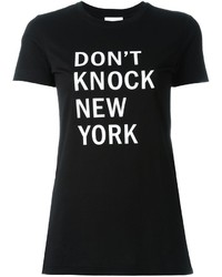 schwarzes und weißes bedrucktes T-Shirt mit einem Rundhalsausschnitt von DKNY