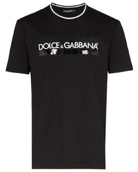 schwarzes und weißes bedrucktes T-Shirt mit einem Rundhalsausschnitt von Dolce & Gabbana