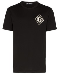 schwarzes und weißes bedrucktes T-Shirt mit einem Rundhalsausschnitt von Dolce & Gabbana