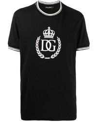 schwarzes und weißes bedrucktes T-Shirt mit einem Rundhalsausschnitt von Dolce & Gabbana